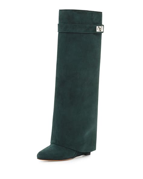 givenchy green over the knee boots|Givenchy shark lock boots.